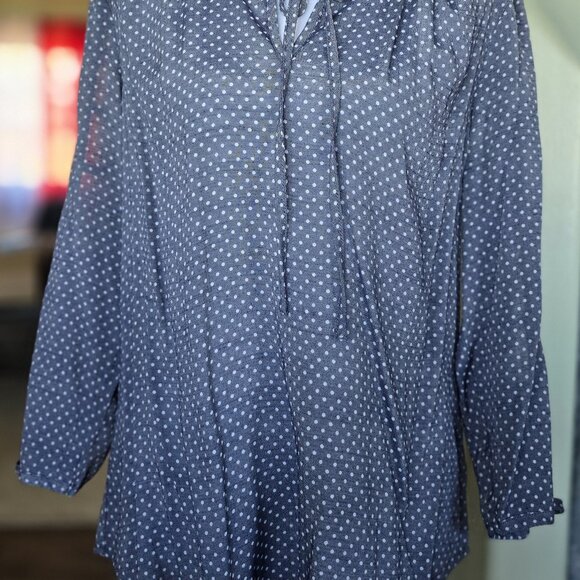 Fred David Tops - Gray, White Polk-a-Dot Blouse